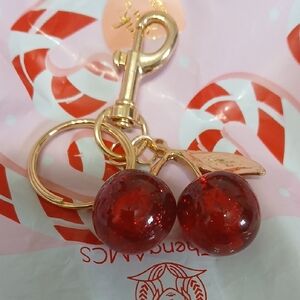 Cherry Keychain with Gold Accents Medium Size Gold Hardware